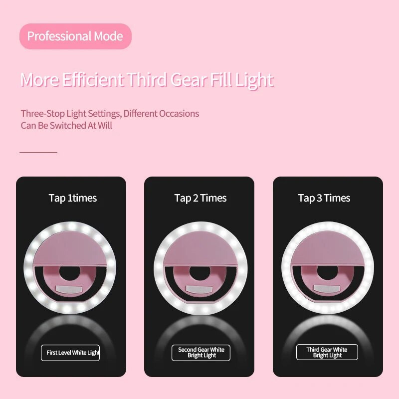 Mini apvali užpildymo lemputė Mobilusis telefonas Fotografavimas Tiesioginė transliacija USB įkraunama LED asmenukių žiedinė lemputė, skirta iPhone Xiaomi Samsung