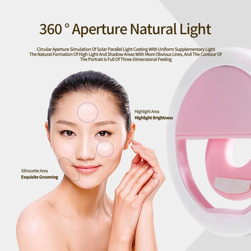 Mini apvali užpildymo lemputė Mobilusis telefonas Fotografavimas Tiesioginė transliacija USB įkraunama LED asmenukių žiedinė lemputė, skirta iPhone Xiaomi Samsung