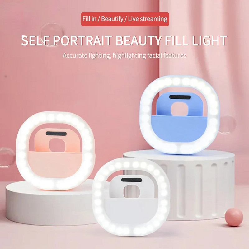USB uzlādes LED pašbildes gredzena gaisma mobilā tālruņa objektīva LED pašbildes lampas gredzens priekš iPhone Samsung Xiaomi Mini tālruņiem planšetdatora SelfieLight