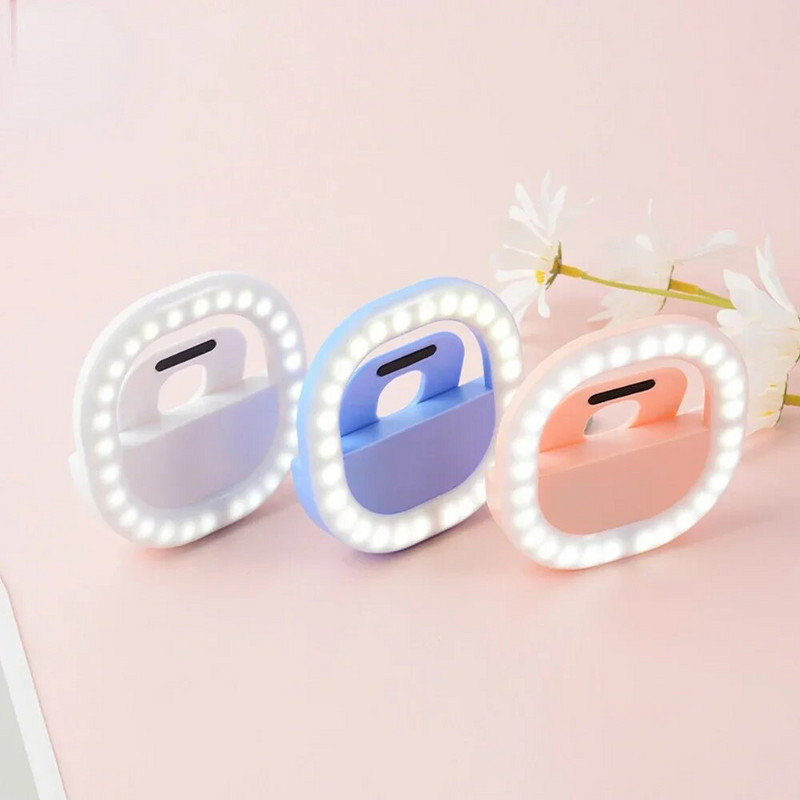 USB uzlādes LED pašbildes gredzena gaisma mobilā tālruņa objektīva LED pašbildes lampas gredzens priekš iPhone Samsung Xiaomi Mini tālruņiem planšetdatora SelfieLight