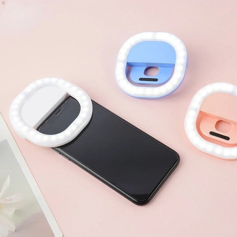 USB uzlādes LED pašbildes gredzena gaisma mobilā tālruņa objektīva LED pašbildes lampas gredzens priekš iPhone Samsung Xiaomi Mini tālruņiem planšetdatora SelfieLight