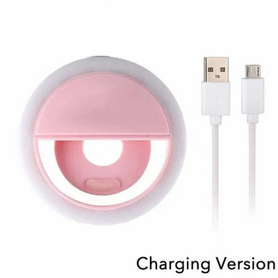 Mini lumină inel pentru selfie Iluminare pentru selfie cu LED de încărcare USB pentru iPhone Samsung Xiaomi Live Makeup Lampă pentru selfie cu lentile pentru telefon mobil