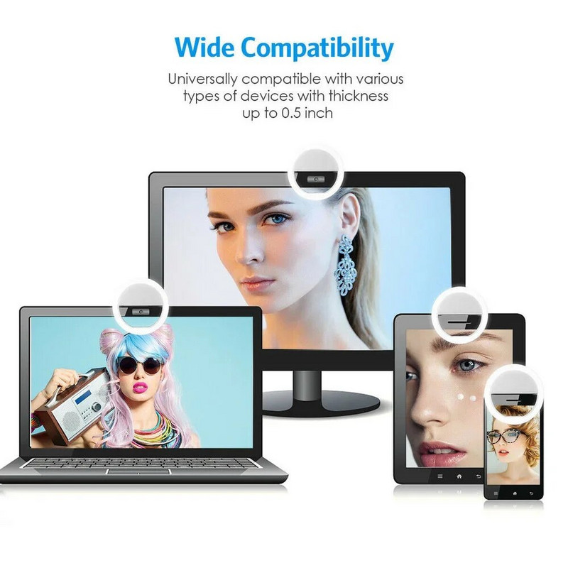 Mini asmenukių šviesos žiedo lemputė USB įkraunama LED asmenukių apšvietimas, skirtas iPhone Samsung Xiaomi Live Makeup mobiliojo telefono objektyvo asmenukių lemputė