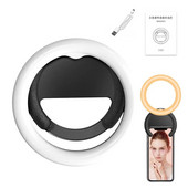 Lumină inel pentru selfie, rotativă la 180°, flexibilă, cu 40 LED, lumină de umplere pentru selfie, cu clemă de reținere, pentru flux live de machiaj
