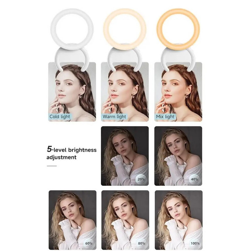 Pašbildes gredzena gaisma par 180° pagriežama, elastīga 40 LED pašbildes aizpildīšanas gaisma ar fiksētu klipsi grima tiešraidei