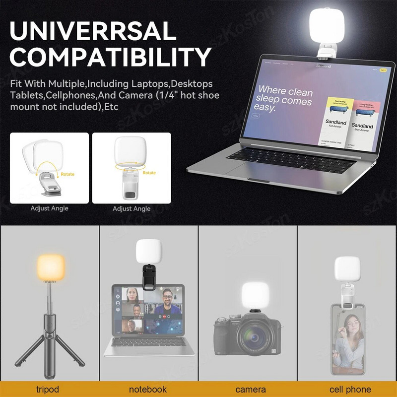 Uzlādējams mīksts pašbildes apgaismojums tālruņa kamerai klēpjdatoram 1000mAh pārnēsājams LED tālruņa gaismas klips grima konferencei Vlogs TikTok