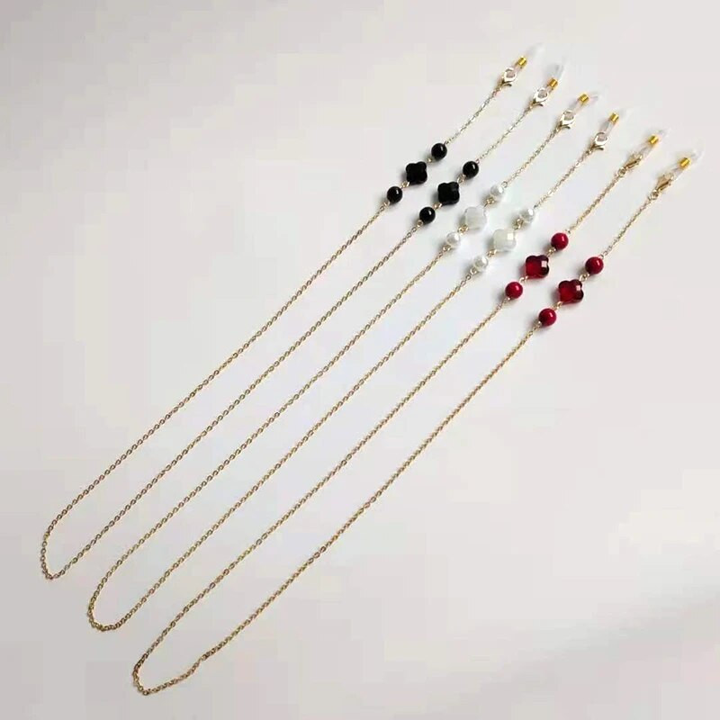 Brilles Ķēdes Pērlītes Kristāla Četru Lapu Šarms Briļļu turētājs Siksniņas Saulesbrilles Stiprinājums Sieviešu Kakla Maska Piekaramā Virve