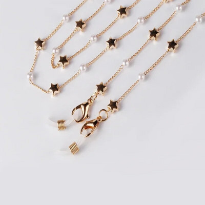Daudzfunkcionāls masku briļļu turētājs Pearl Star pret pazaudēšanu virves ķēde Retro Pearl Love fāzēm kaklarota Brilles ķēdes aukla