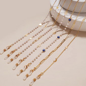 Jauna modes Bohemia Brilles Ķēdes Jauki Saulesbrilles Virves Zila Evil Eye Maska Vads Zelta Krāsa Metāla Briļļu Siksnas Rotaslietas