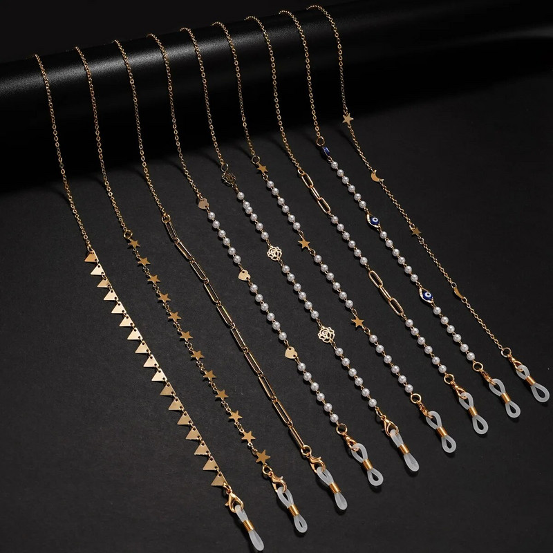 Jauna modes Bohemia Brilles Ķēdes Jauki Saulesbrilles Virves Zila Evil Eye Maska Vads Zelta Krāsa Metāla Briļļu Siksnas Rotaslietas