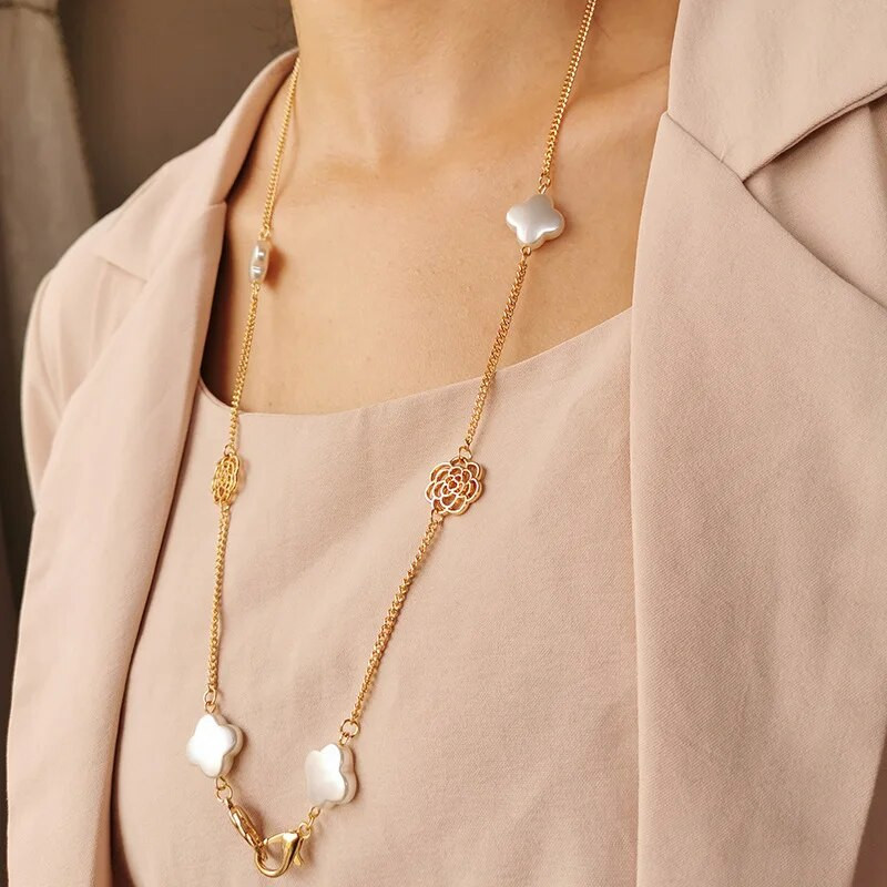 Bohemian Hollow Camellia Flower Brilles ķēdes apvalks ziedu ķēde brillēm Masku ķēde štrope saulesbrilles aksesuāri