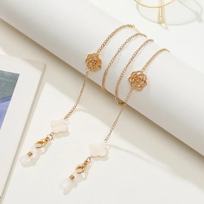 Bohemian Hollow Camellia Flower Brilles ķēdes apvalks ziedu ķēde brillēm Masku ķēde štrope saulesbrilles aksesuāri
