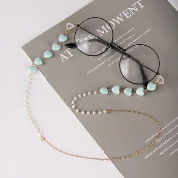 Color Love Glasses Chain all-in-one Pearl σε σχήμα καρδιάς Μάσκα ακουστικών Αντι-απώλειας Χονδρική αλυσίδα γυαλιών ηλίου Γυναικεία