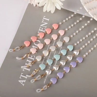 Color Love Lanț de ochelari All-in-one Pearl Mască în formă de inimă Căști Anti-pierdere Lanț de ochelari de soare cu ridicata pentru femei