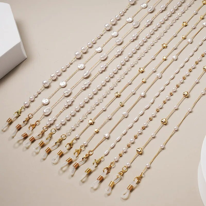 Jauna modes masku ķēde Pērle Ziedu Zvaigzne Brilles Piekārtas Virves Pretnozaudēšanas briļļu maska Štrope Sieviešu saulesbrilles Briļļu ķēde