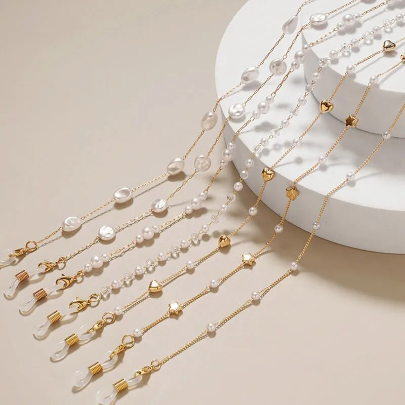 Jauna modes masku ķēde Pērle Ziedu Zvaigzne Brilles Piekārtas Virves Pretnozaudēšanas briļļu maska Štrope Sieviešu saulesbrilles Briļļu ķēde