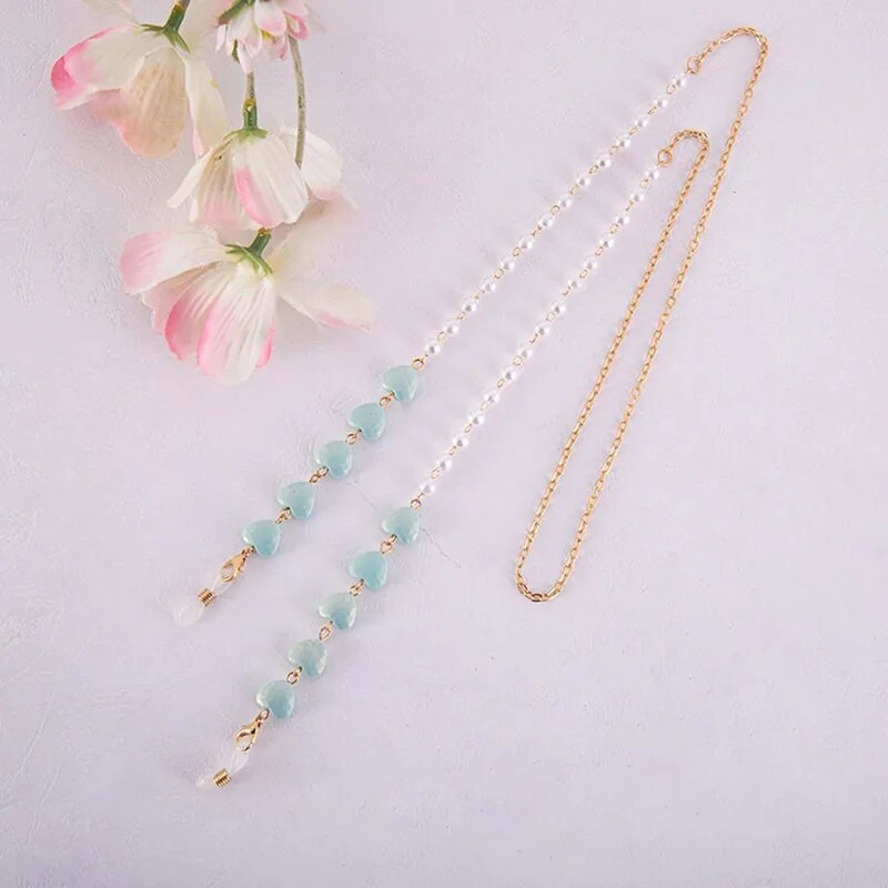 Mood Südamepärlitest helmestega prillide ketid Mask Rippuvad nöörid Prillid Kett Metallist Päikeseprillid Paelad Naiste moslemi maskide ketid