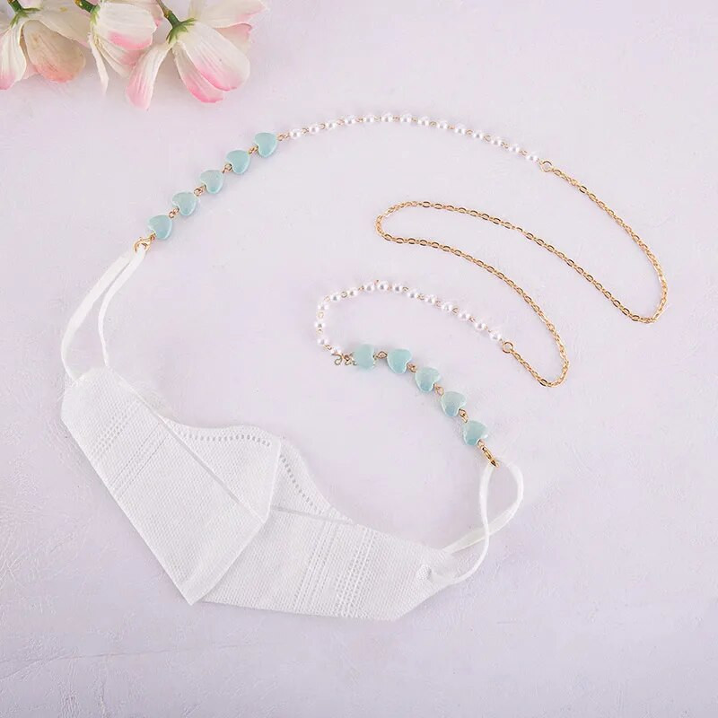 Mood Südamepärlitest helmestega prillide ketid Mask Rippuvad nöörid Prillid Kett Metallist Päikeseprillid Paelad Naiste moslemi maskide ketid