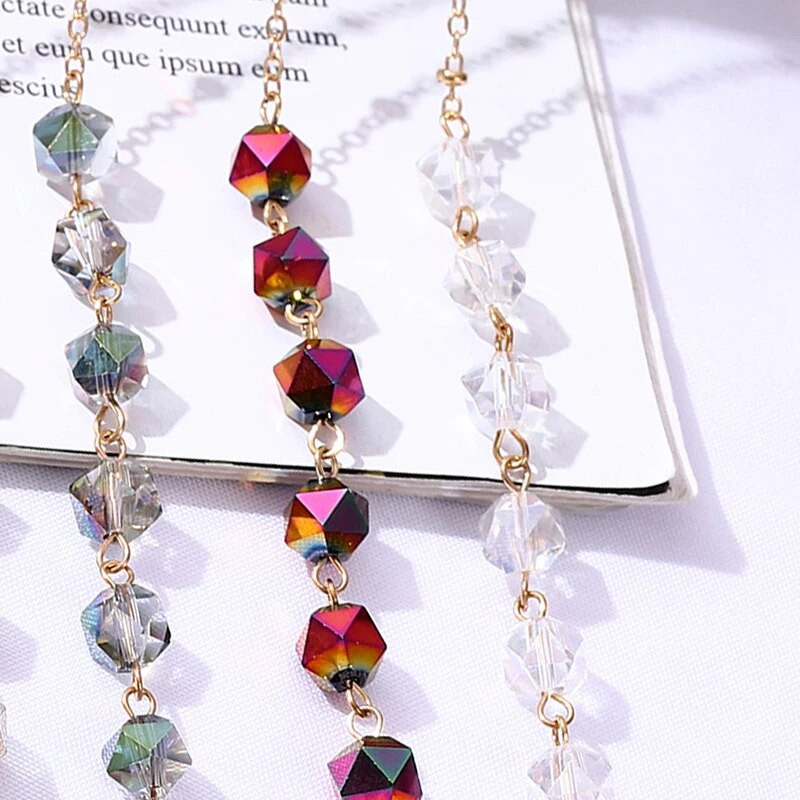 1Gb Sieviešu kristāla pērlīšu briļļu ķēdes Bohēmijas štropes sejas maskas ķēdes turētājs briļļu virve Saulesbrilles aukla kakla siksna