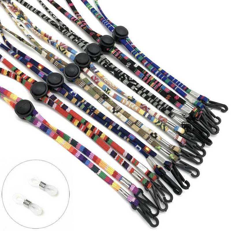 2 bucăți stil etnic colorat frânghie din nailon reglabil ochelari de soare suport mască șnur țesătură imprimată ochelari lanț ochelari accesorii