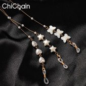 Star Love tauriņa formas brilles ķēdes pērļu kakla maskas virve Saulesbrilles Maskēšanas ķēdītes sievietēm Akrila pērļu kristāla brilles