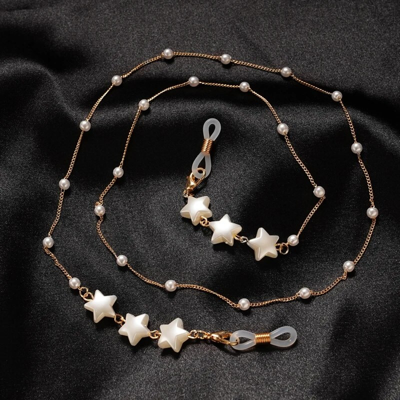 Star Love tauriņa formas brilles ķēdes pērļu kakla maskas virve Saulesbrilles Maskēšanas ķēdītes sievietēm Akrila pērļu kristāla brilles