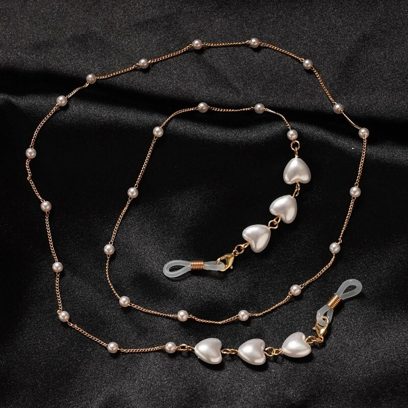 Star Love tauriņa formas brilles ķēdes pērļu kakla maskas virve Saulesbrilles Maskēšanas ķēdītes sievietēm Akrila pērļu kristāla brilles