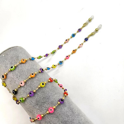 Evil Eye krāsains Lucky Bead briļļu ķēde sievietēm ārpus telpām ikdienas saulesbriļļu aksesuāri kaklarota sejas maskas turētājs štrope