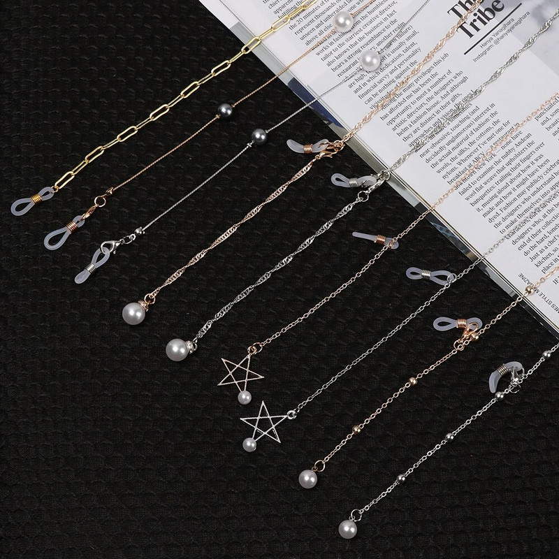 Chic biserni metalni lanac za naočale Neklizajuća vintage vrpca za naočale Držač za naočale za čitanje Traka za oko vrata Uže Lanac za sunčane naočale