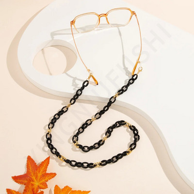 1 kom. 72 cm, modni crno-zlatni akrilni prsten s kopčom, lanac za naočale za žene, dame, ulični protuklizni protuklizni ukrasni lanac za masku