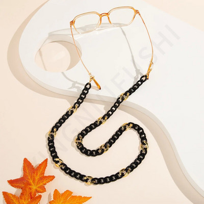 1 kom. 72 cm, modni crno-zlatni akrilni prsten s kopčom, lanac za naočale za žene, dame, ulični protuklizni protuklizni ukrasni lanac za masku