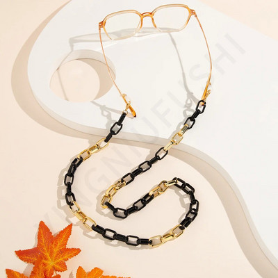 1 kom. 72 cm, modni crno-zlatni akrilni prsten s kopčom, lanac za naočale za žene, dame, ulični protuklizni protuklizni ukrasni lanac za masku