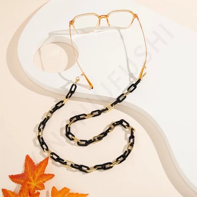 1 kom. 72 cm, modni crno-zlatni akrilni prsten s kopčom, lanac za naočale za žene, dame, ulični protuklizni protuklizni ukrasni lanac za masku
