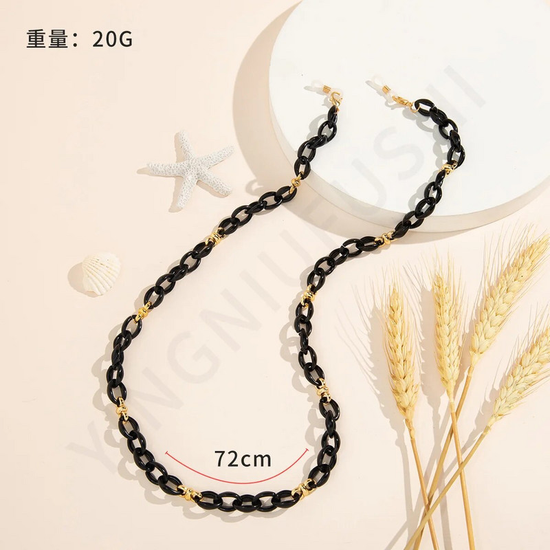 1 kom. 72 cm, modni crno-zlatni akrilni prsten s kopčom, lanac za naočale za žene, dame, ulični protuklizni protuklizni ukrasni lanac za masku