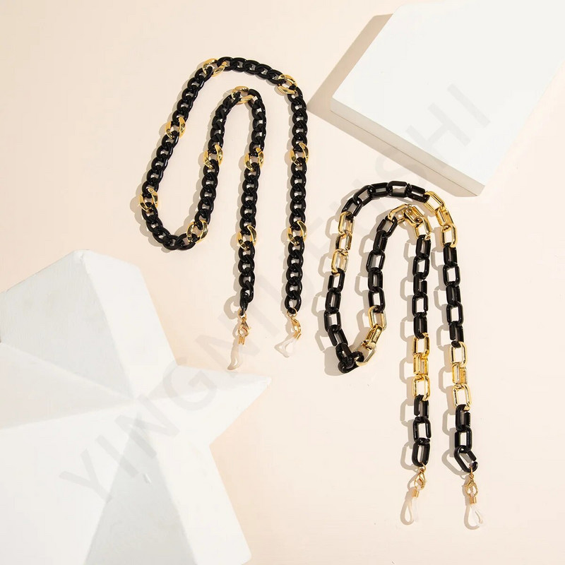 1 kom. 72 cm, modni crno-zlatni akrilni prsten s kopčom, lanac za naočale za žene, dame, ulični protuklizni protuklizni ukrasni lanac za masku