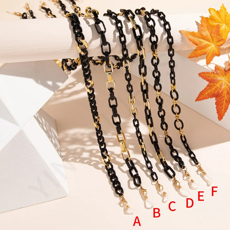 1 kom. 72 cm, modni crno-zlatni akrilni prsten s kopčom, lanac za naočale za žene, dame, ulični protuklizni protuklizni ukrasni lanac za masku