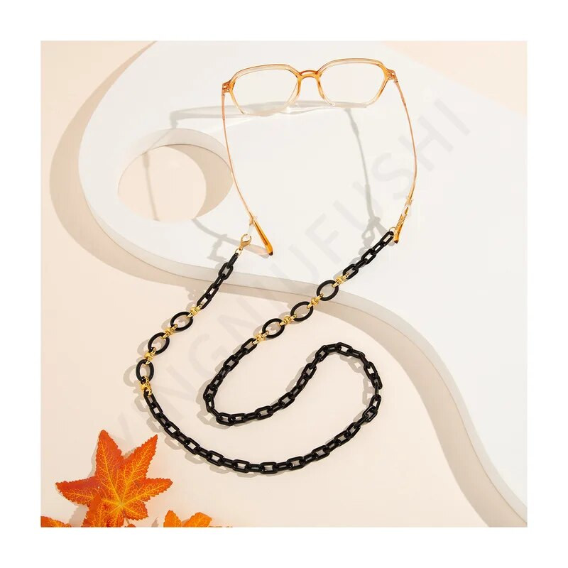 1 kom. 72 cm, modni crno-zlatni akrilni prsten s kopčom, lanac za naočale za žene, dame, ulični protuklizni protuklizni ukrasni lanac za masku