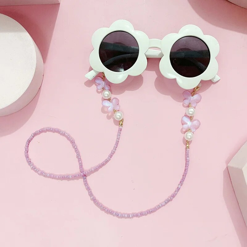 Butterfly Pearl Bead Saulesbrilles Virves siksna Kaklarota Brilles Brilles Ķēdes Vads Lasīšanas brilles Regulējama Pretslīdes siksna
