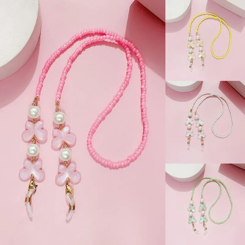 Butterfly Pearl Bead Saulesbrilles Virves siksna Kaklarota Brilles Brilles Ķēdes Vads Lasīšanas brilles Regulējama Pretslīdes siksna