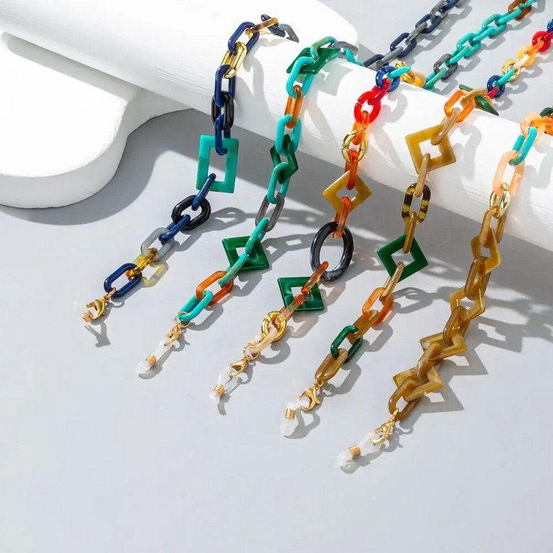 Modes krāsainas akrila briļļu ķēdes ģeometriskās brilles auklas sievietēm pret pazaudēšanu sejas maska siksna saulesbriļļu turētājs virve