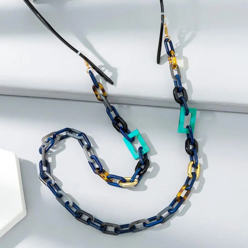 Modes krāsainas akrila briļļu ķēdes ģeometriskās brilles auklas sievietēm pret pazaudēšanu sejas maska siksna saulesbriļļu turētājs virve