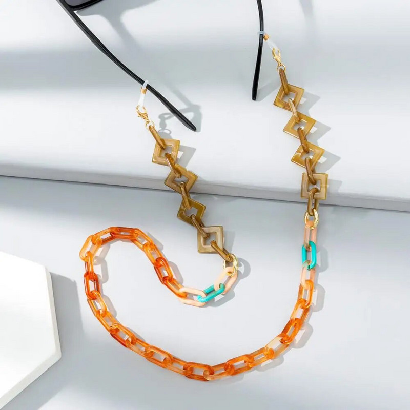 Modes krāsainas akrila briļļu ķēdes ģeometriskās brilles auklas sievietēm pret pazaudēšanu sejas maska siksna saulesbriļļu turētājs virve