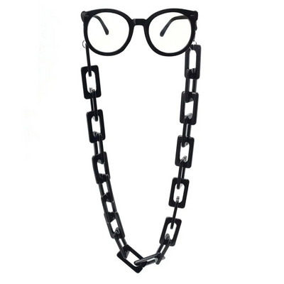 Широка черна правоъгълна акрилна маска, верига, очила, вериги, каишка за врата, ремък, слънчеви очила, въже, очила, кабел, аксесоар за жени, мъже
