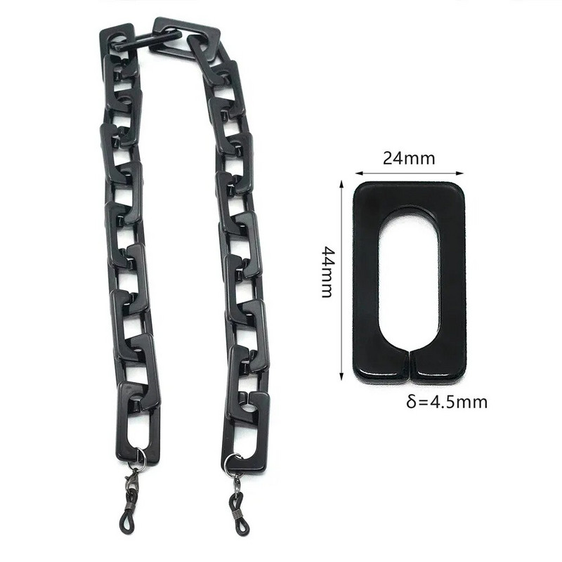 Plašs melns taisnstūris akrila maska ķēde brilles ķēdes kakla siksniņa štrope saulesbrilles Virve briļļu auklas aksesuārs sievietēm vīriešiem