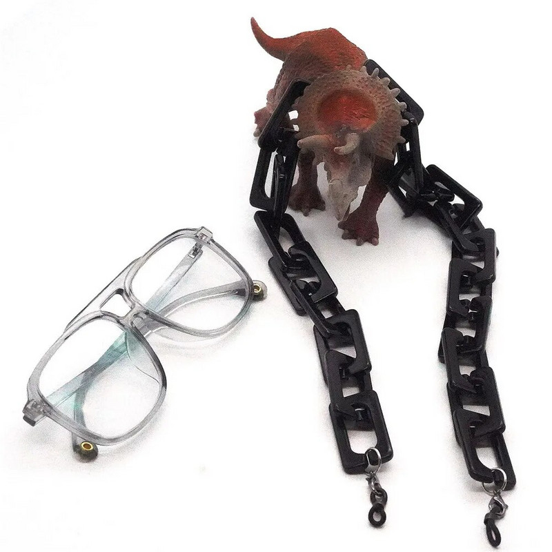 Plašs melns taisnstūris akrila maska ķēde brilles ķēdes kakla siksniņa štrope saulesbrilles Virve briļļu auklas aksesuārs sievietēm vīriešiem