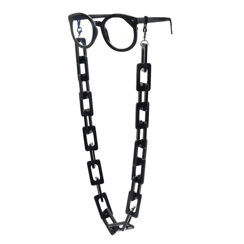 Plašs melns taisnstūris akrila maska ķēde brilles ķēdes kakla siksniņa štrope saulesbrilles Virve briļļu auklas aksesuārs sievietēm vīriešiem