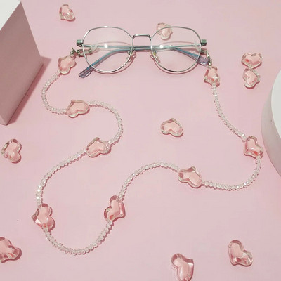 Нова мода Сърце Кристални мъниста Очила Верига Маска Връзки за женски момичета Колиета Анти-загубени маски Въже Вериги за очила