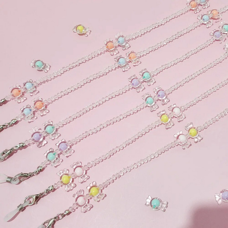 Uus mood Südamekristallhelmestega prillid Kettmask Paelad naiste tüdrukutele Kaelakee Kadumisevastased Maskid Tross Prillide ketid