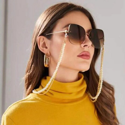 Lanț de ochelari pentru femei, simulare mare, lanț de mărgele de perle pentru ochelari, șnur, curele, accesorii pentru ochelari de soare casual