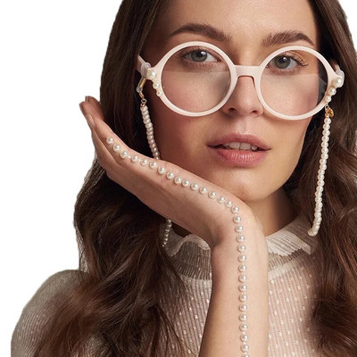 Lanț de ochelari pentru femei, simulare mare, lanț de mărgele de perle pentru ochelari, șnur, curele, accesorii pentru ochelari de soare casual